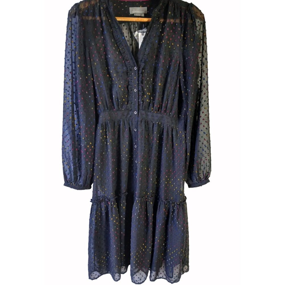 Anthropologie Sheer Audrey Tiered Midi Dress Size 14 Rainbow Polka Clip Dot New